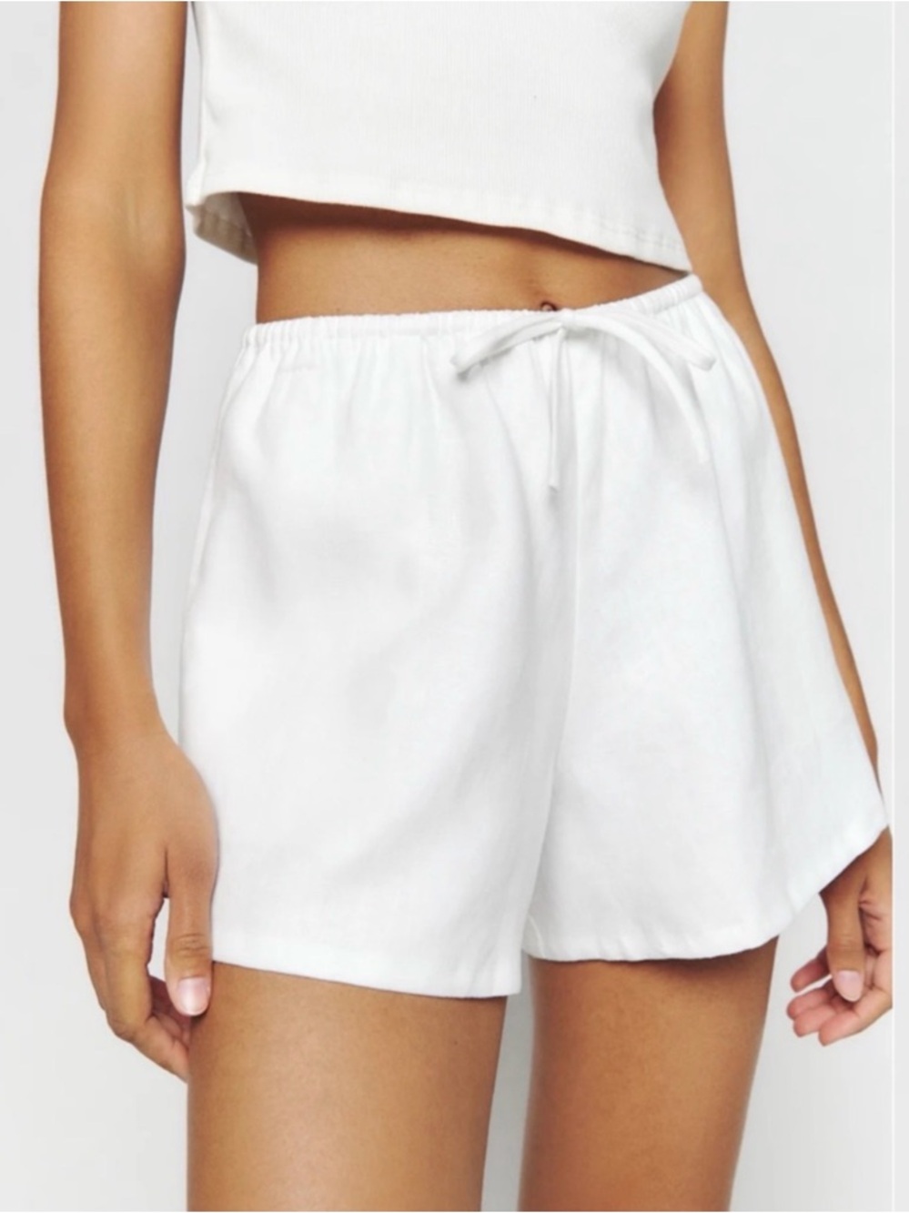 White Reformation Zoey Linen Shorts